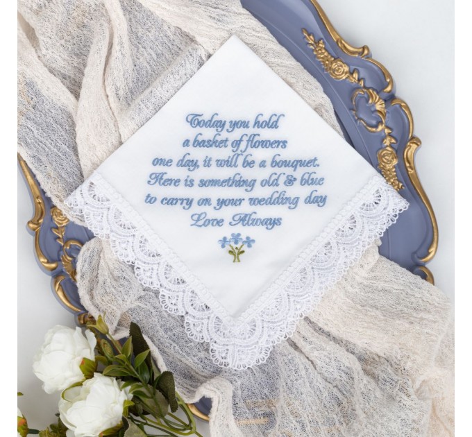 Flower girl gift from bride, Junior bridesmaid handkerchief, Something old and blue