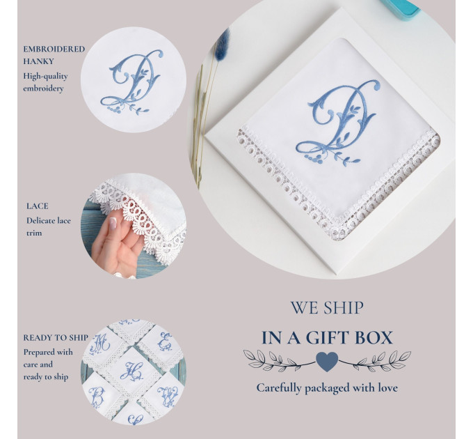 Bridal Monogrammed Handkerchief Something blue hankie with initial