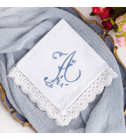 Something Blue Handkerchief, Monogrammed Wedding Bridal Hankerchief, Embroidered Cotton Hanky