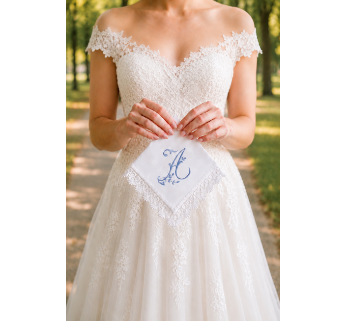 Bridal Monogrammed Handkerchief Something blue hankie with initial