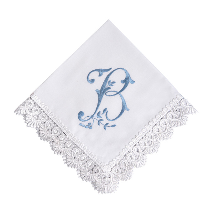 Bridal Monogrammed Handkerchief Something blue hankie with initial B