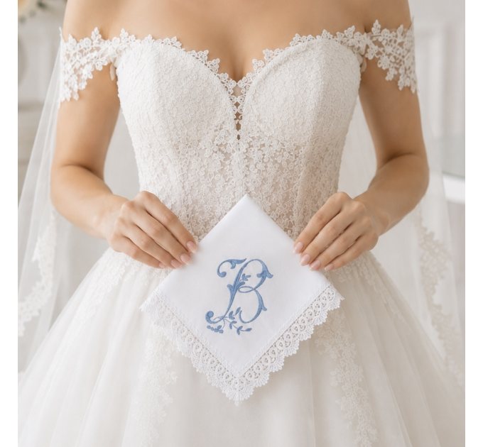 Bridal Monogrammed Handkerchief Something blue hankie with initial B