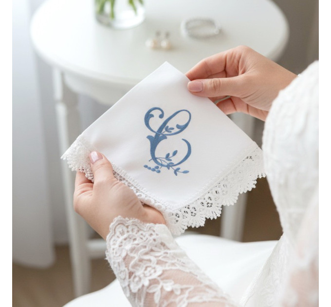 Bridal Monogrammed Handkerchief Something blue hankie with initial C