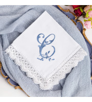 C Initial Monogram Hankie, Something Blue Handkerchief for Bride, Monogrammed Wedding Bridal Hankerchief, Embroidered Cotton Hanky