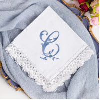 C Initial Monogram Hankie, Something Blue Handkerchief for Bride, Monogrammed Wedding Bridal Hankerchief, Embroidered Cotton Hanky