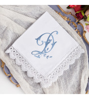 Personalized Monogram Handkerchief with Lace, Embroidered Initial D Handkerchief, Cotton Wedding Hanky, Bride Gift, Custom Keepsake