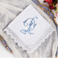 Personalized Monogram Handkerchief with Lace, Embroidered Initial D Handkerchief, Cotton Wedding Hanky, Bride Gift, Custom Keepsake