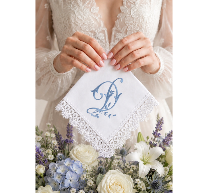 Bridal Monogrammed Handkerchief Something blue hankie with initial D