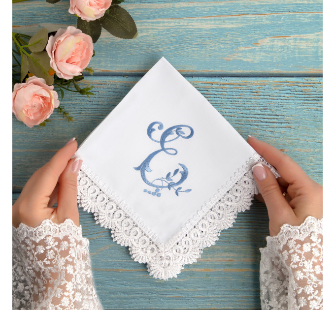 Bridal Monogrammed Handkerchief Something blue hankie with initial E