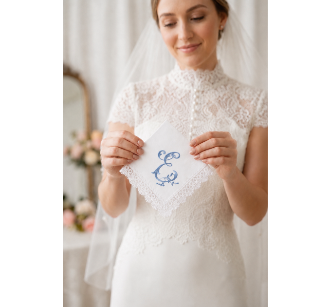 Bridal Monogrammed Handkerchief Something blue hankie with initial E