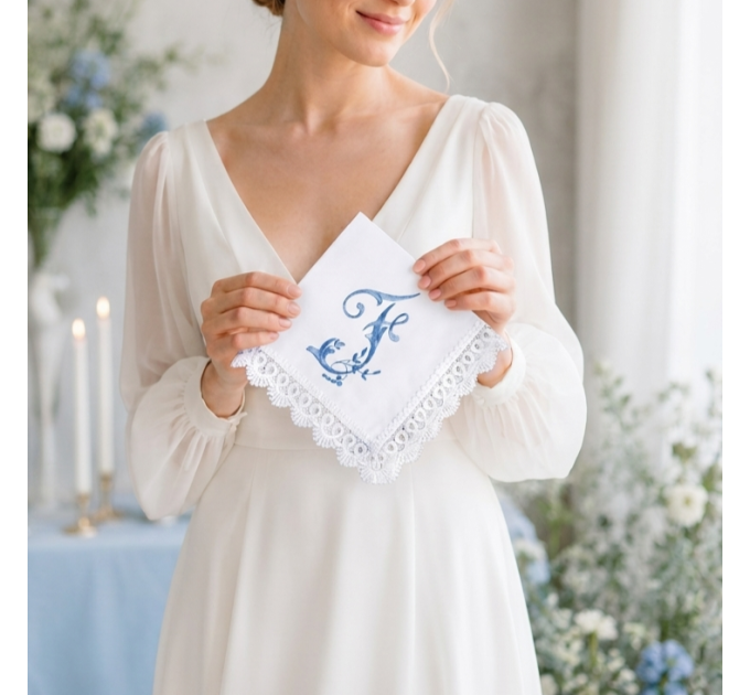 Bridal Monogrammed Handkerchief Something blue hankie with initial F
