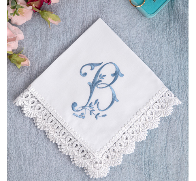 Bridal Monogrammed Handkerchief Something blue hankie with initial F