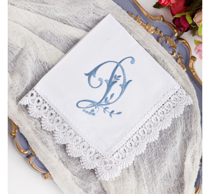 Bridal Monogrammed Handkerchief Something blue hankie with initial F