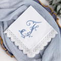 Bridal Monogrammed Handkerchief Something blue hankie with initial F