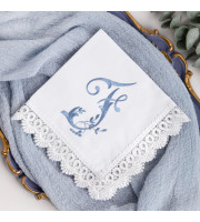 Custom Monogram Handkerchief, Embroidered Cotton Handkerchief with Lace, Personalized Bridal Gift, Wedding Keepsake