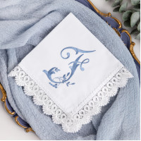 Custom Monogram Handkerchief, Embroidered Cotton Handkerchief with Lace, Personalized Bridal Gift, Wedding Keepsake