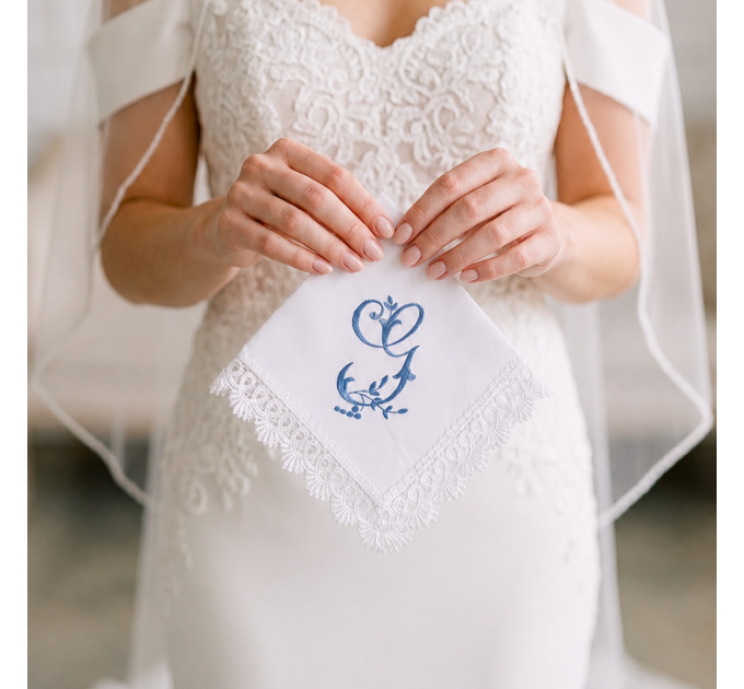 Bridal Monogrammed Handkerchief Something blue hankie with initial G
