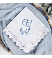 Monogrammed Wedding Handkerchief, Personalized Embroidered Initial G Hanky, Cotton Lace Handkerchief, Bride Accessories