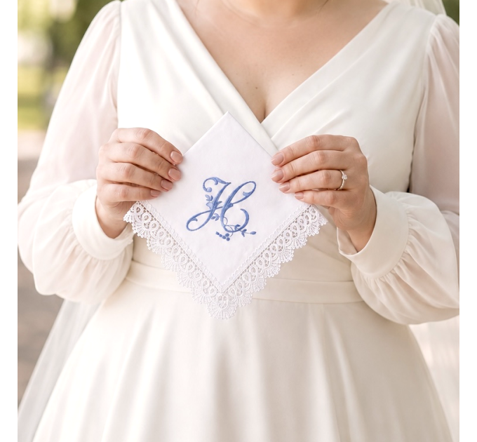 Bridal Monogrammed Handkerchief Something blue hankie with initial H