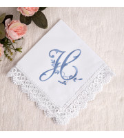 Personalized Lace Handkerchief with Embroidered Initial H, Custom Cotton Wedding Hanky, Elegant Monogram Keepsake Gift