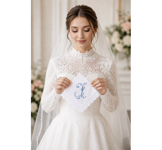 Bridal Monogrammed Handkerchief Something blue hankie with initial J