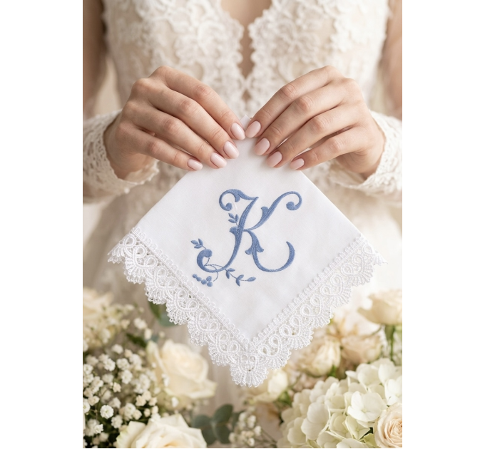 Bridal Monogrammed Handkerchief Something blue hankie with initial K