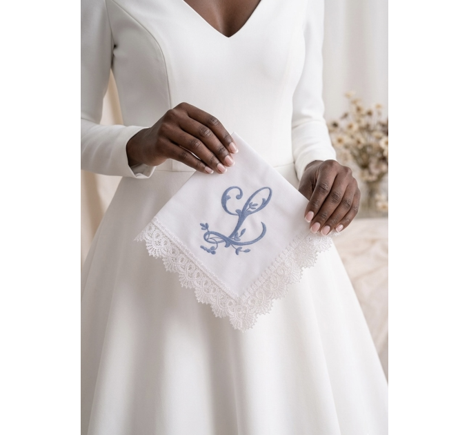 Bridal Monogrammed Handkerchief Something blue hankie with initial L