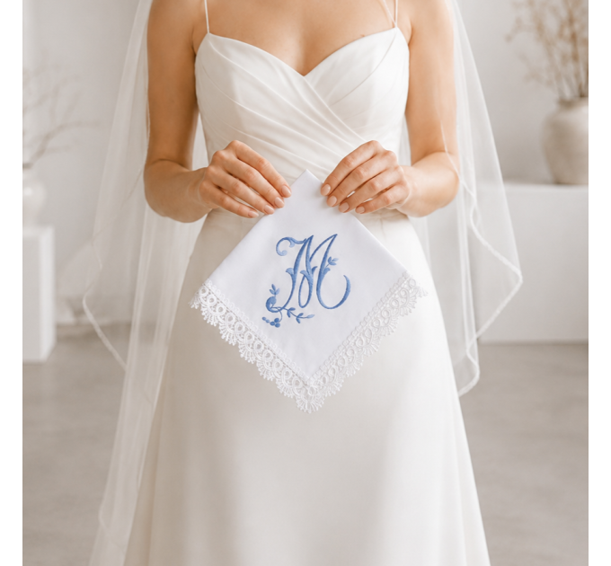 Bridal Monogrammed Handkerchief Something blue hankie with initial M