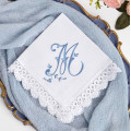 Bridal Monogrammed Handkerchief Something blue hankie with initial M