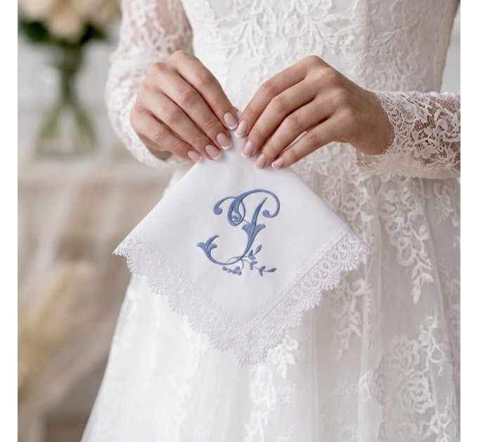 Bridal Monogrammed Handkerchief Something blue hankie with initial P