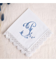 Custom Embroidered Initial P Handkerchief, Monogram Cotton Wedding Hanky with Lace Border, Personalized Bridal Keepsake