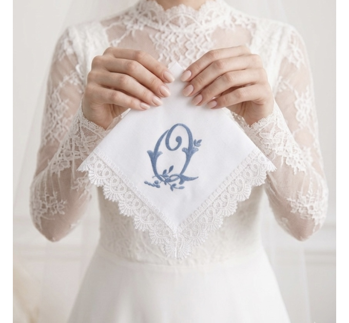 Bridal Monogrammed Handkerchief Something blue hankie with initial Q