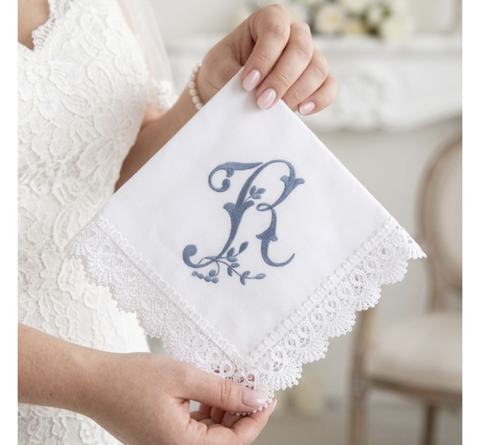 Bridal Monogrammed Handkerchief Something blue hankie with initial R
