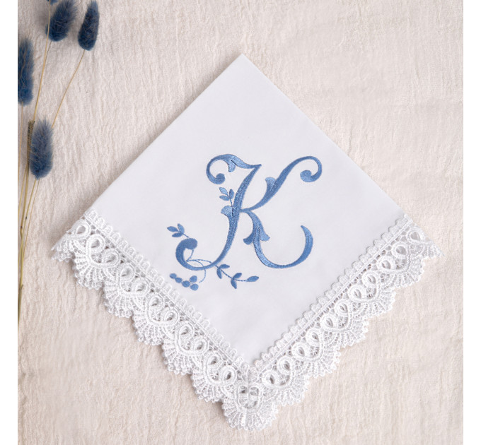 Bridal Monogrammed Handkerchief Something blue hankie with initial R