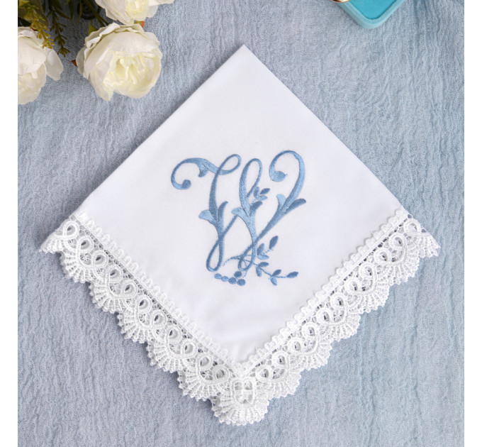 Bridal Monogrammed Handkerchief Something blue hankie with initial R