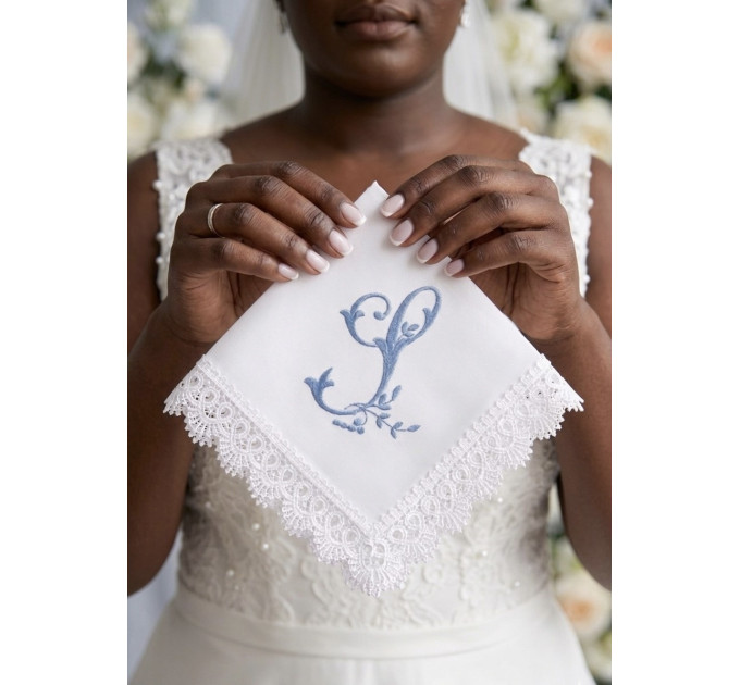 Bridal Monogrammed Handkerchief Something blue hankie with initial S