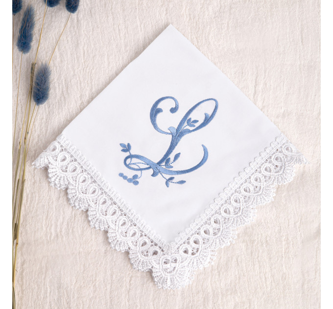 Bridal Monogrammed Handkerchief Something blue hankie with initial S