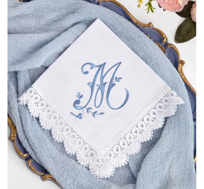 Bridal Monogrammed Handkerchief Something blue hankie with initial S