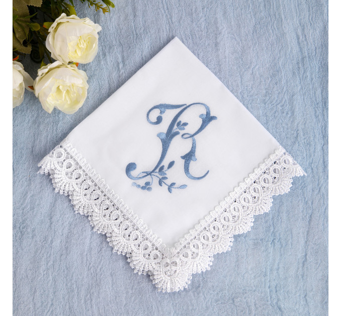 Bridal Monogrammed Handkerchief Something blue hankie with initial S