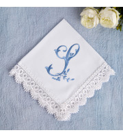 Wedding Ceremony Something Blue Monogrammed Bridal Hankerchief, Embroidered Cotton Bride Hanky with Initial S