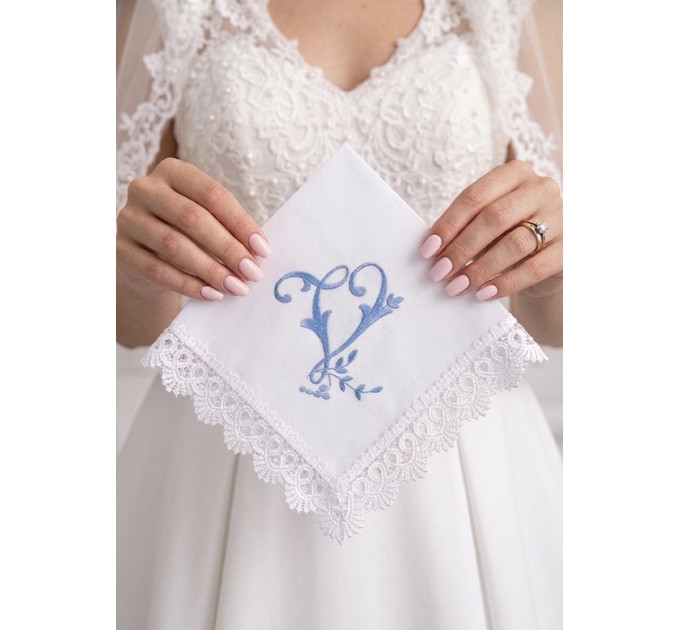 Bridal Monogrammed Handkerchief Something blue hankie with initial V