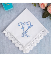 Monogrammed Wedding Handkerchief: Embroidered Cotton Hanky, Something Blue Hankerchief with Initial V