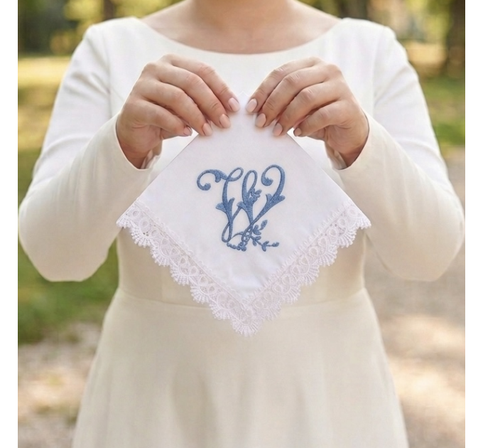 Bridal Monogrammed Handkerchief Something blue hankie with initial W