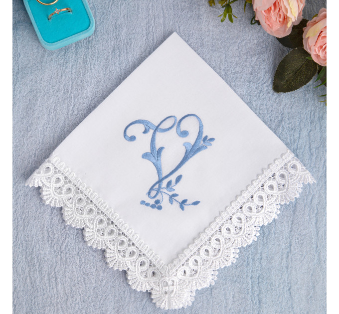 Bridal Monogrammed Handkerchief Something blue hankie with initial W