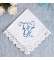 Wedding Ceremony Something Blue Handkerchief, Monogrammed Bridal Hankerchief, Embroidered Cotton Bride to Be Hanky, Initial W