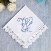 Wedding Ceremony Something Blue Handkerchief, Monogrammed Bridal Hankerchief, Embroidered Cotton Bride to Be Hanky, Initial W