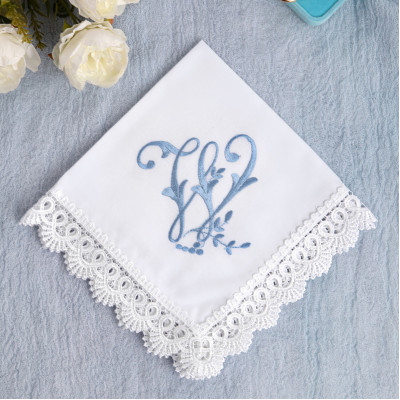 Wedding Ceremony Something Blue Handkerchief, Monogrammed Bridal Hankerchief, Embroidered Cotton Bride to Be Hanky, Initial W Wedding Ceremony Something Blue Handkerchief, Monogrammed Bridal Hankerchief, Embroidered Cotton Bride to Be Hanky, Initial W