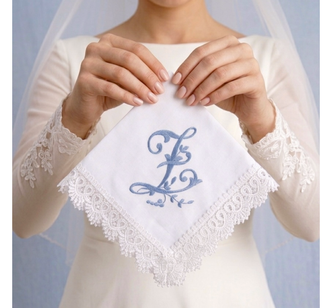 Bridal Monogrammed Handkerchief Something blue hankie with initial Z