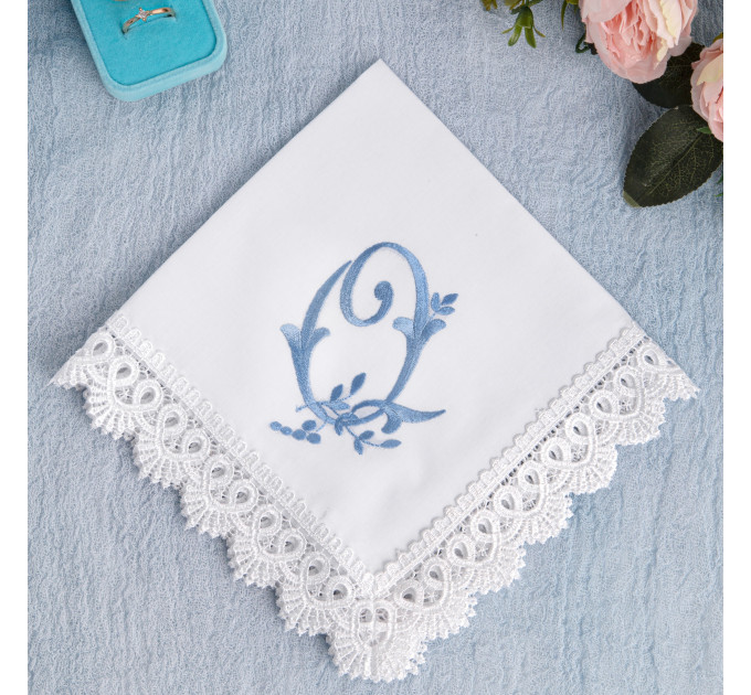 Bridal Monogrammed Handkerchief Something blue hankie with initial Z