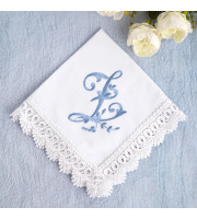 Custom Bridal Hankie, Monogrammed Cotton Handkerchief, Hankerchief for Bride, Something Blue Hankerchief Personalized Hanky